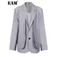 [Eam] Frauen grau unregelmäßig große Größe lässig Blazer neue Revers Langarm Loose Fit Jacke Mode