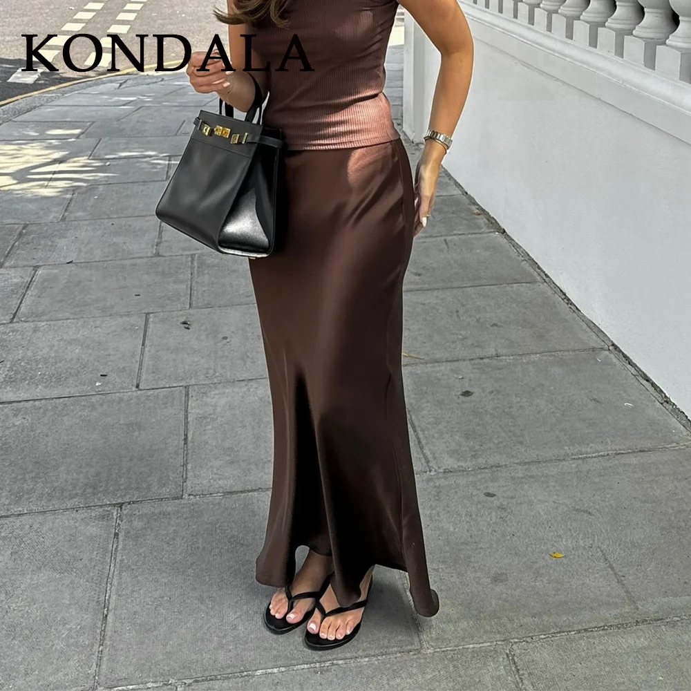 KONDALA 2025, Herbst-Winter, braun, mit Reißverschluss, Satin, Damenröcke, schick, elegant, Abschlussball, Damenröcke, Halloween, Weihnachten, Party, Mädchenröcke