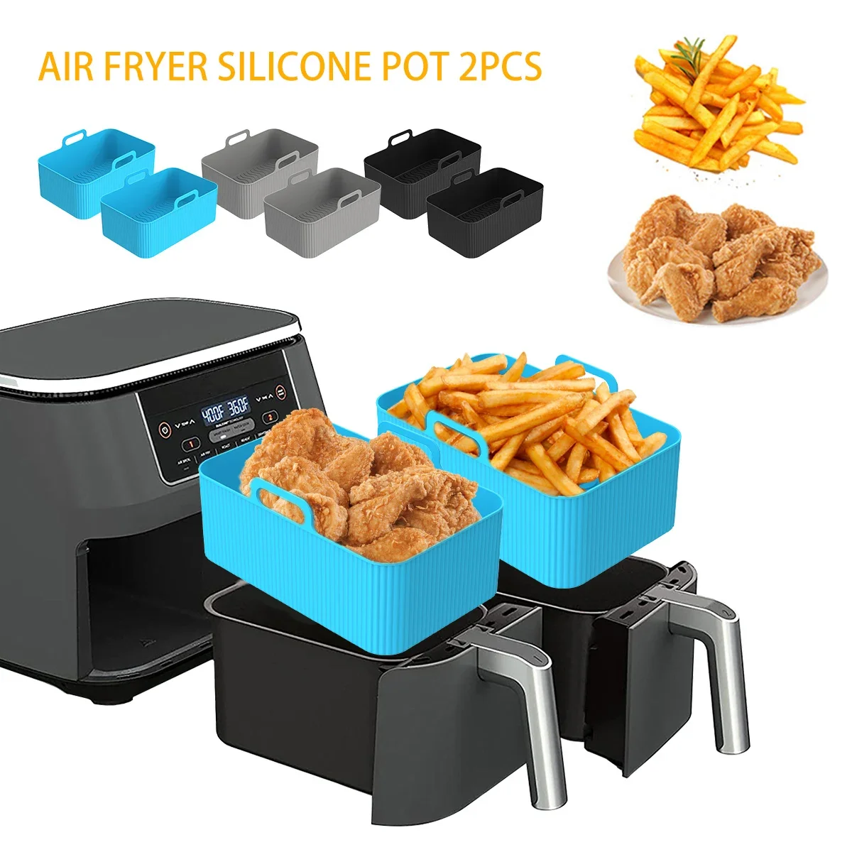 2PCS Air Friteuse Silikon Tablett Gericht Dual 2 Korb Backform Ofen Topf Platte Liner Dual Air Friteuse Zubehör für Ninja Foodi Image