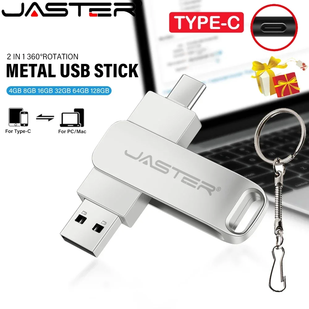 JASTER Kostenloses individuelles Logo TYPE-C Pen Drive 128 GB drehbares Metall Silber USB 2.0 Flash Drive 64 GB Werbegeschenk Memory Stick 32 GB Image