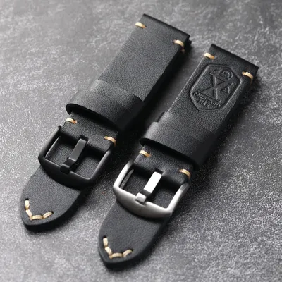 Hand gefertigtes Kopfs chicht Rindsleder armband 20 22 24 26mm schwarz weich verdickt Herren Leder Image