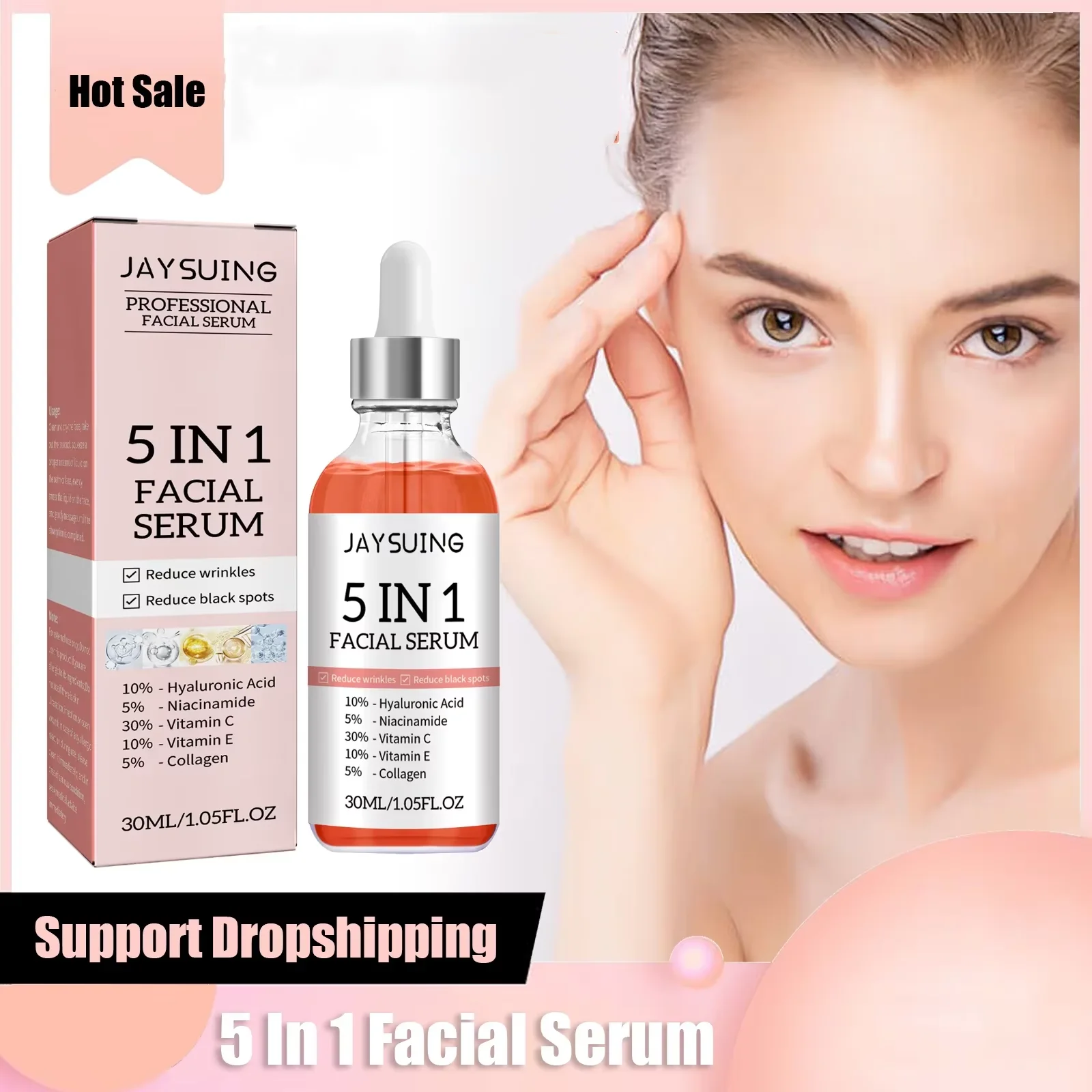 5 in 1 Gesichts serum feuchtigkeit spendende Aufhellung Anti-Falten-Alterung Vitamin C Hyaluron säure Gesichts serum Schrumpfen Poren Hautpflege 30ml Image