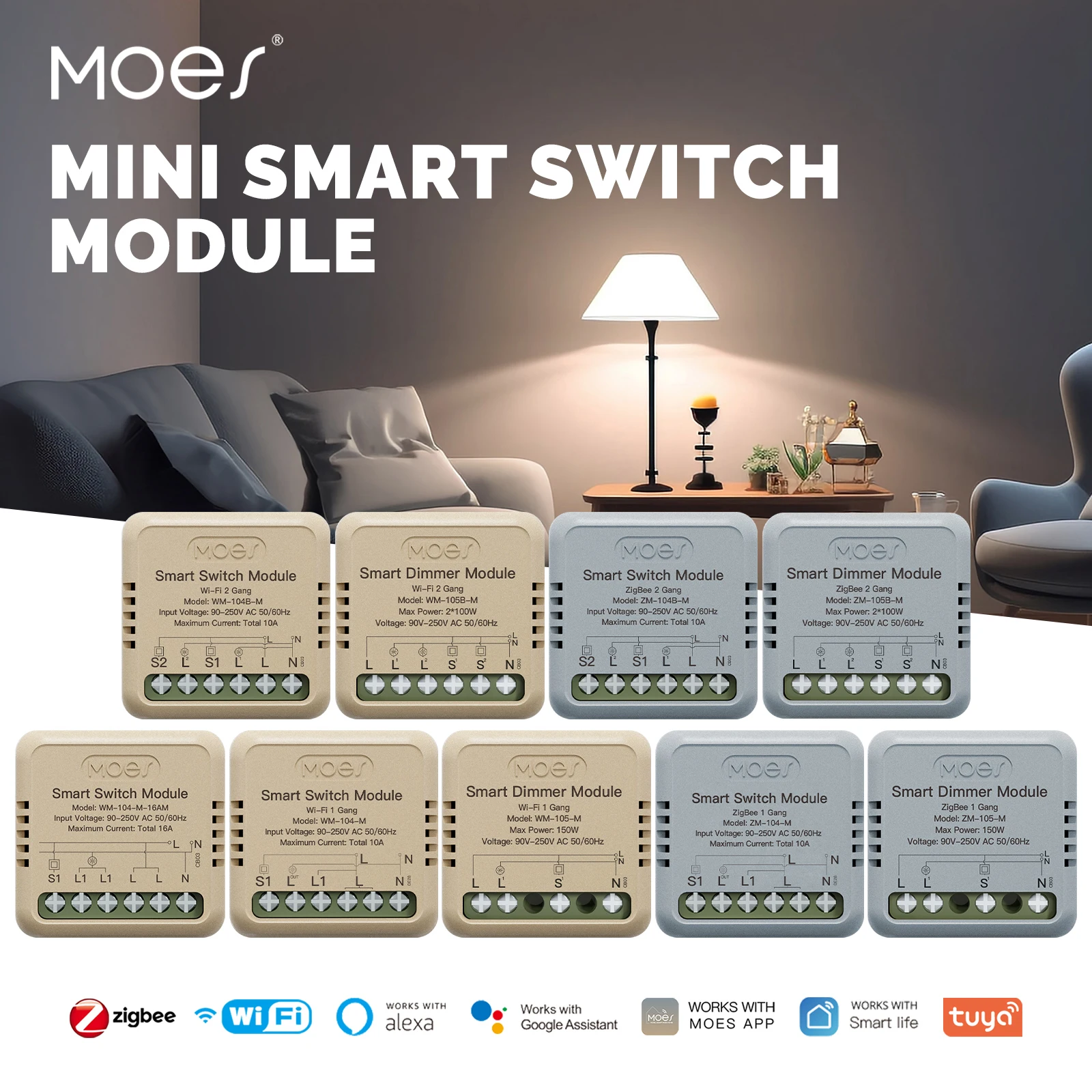MOES Mini Tuya WiFi/Zigbee Smart Switch/Dimmer Modul DIY Modul Licht Schalter 1/2 Gang Fernbedienung Arbeit alexa Google Hause Image