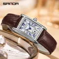 Sanda 1116 Quarzuhr Frauen elegantes Design Rechteck Zifferblatt Uhren wasserdichte Zeiger Leder