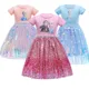 Mädchen Sommer Kleid Anna Elsa Prinzessin Geburtstag Party Kleid Mode Kurzarm Pailletten Kleider