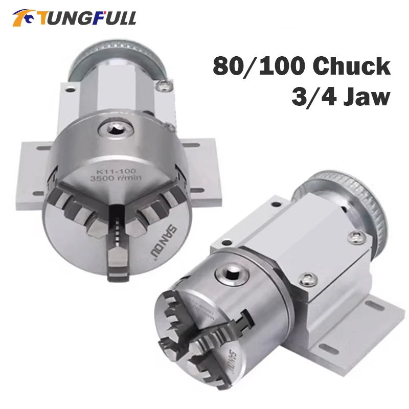 3-Backenfutter 100 mm 80 mm 4-Backenfutter für Mini-CNC-Fräser, Holzarbeiten, Laserbeschriftungsmaschine, Drehachse, Perlenmaschine Image
