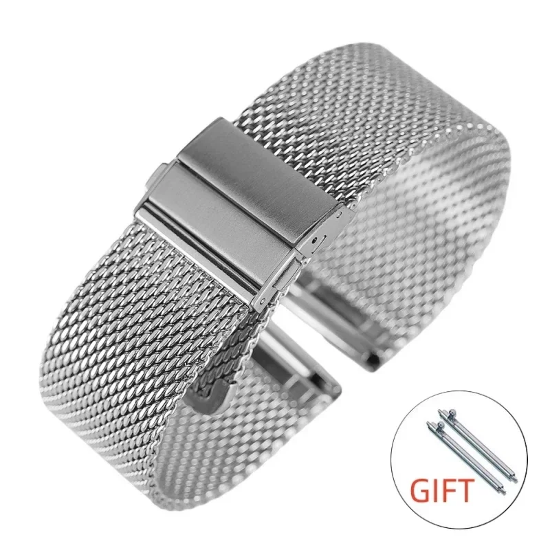 18mm 20mm 22mm Mesh Milanese Loop Armband Schnellverschluss Edelstahl Armband Verstellbarer Riemen Faltschließe für DW Uhr Image
