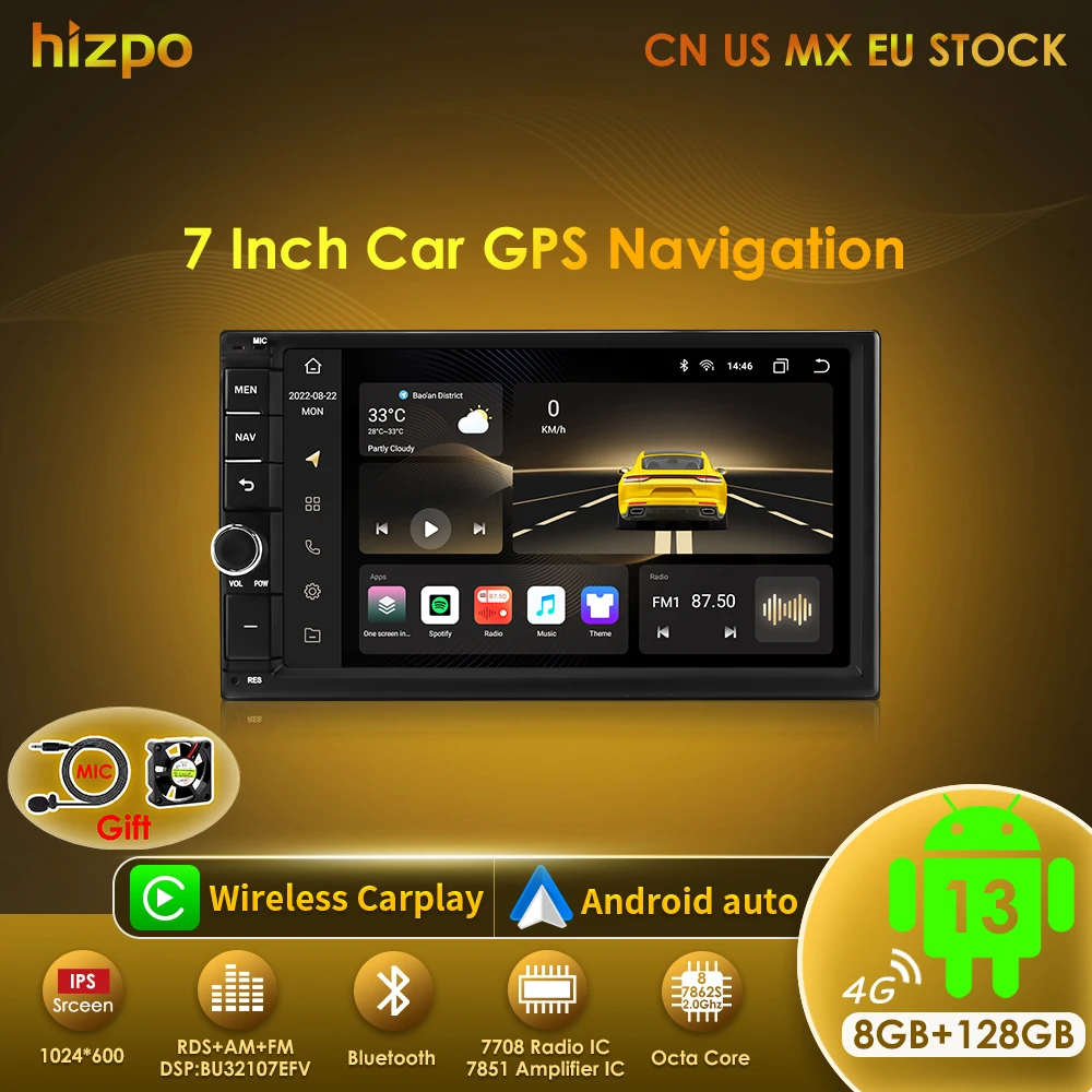 Hizpo 2din 7 zoll CarPlay Android 13 Auto Universal Auto Stereo Bluetooth FM Radio Für Nissan Toyota Volkswagen Autoradio 8G 128G Image