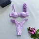 Sexy Blume glänzend lila Bade bekleidung Frauen Push-up Bikinis Set Bügel Badeanzug hoch