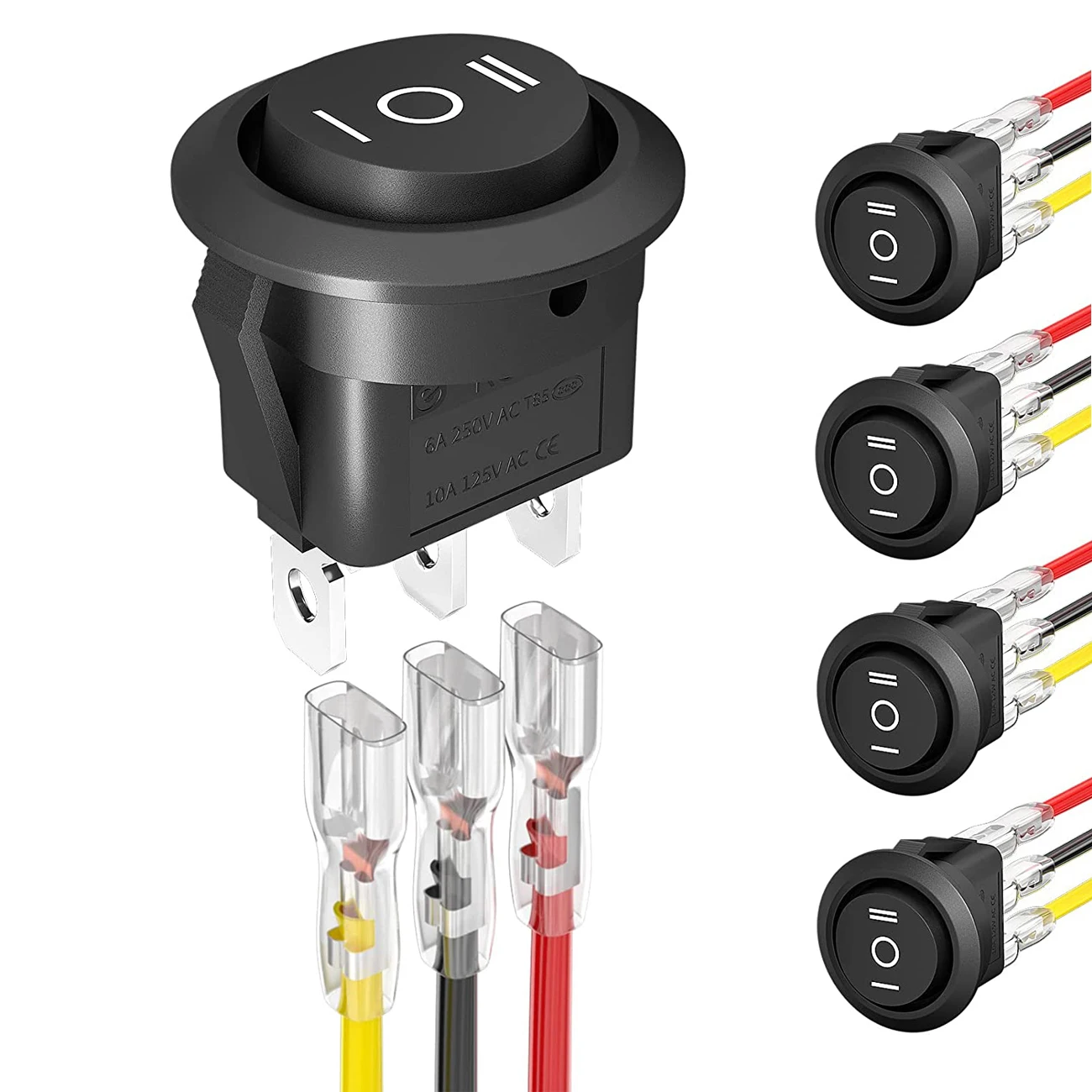 DaierTek 5PCS Runder KCD1 Wippschalter 12V 3 Pin 3 Position ON Off ON 10A/125V DC SPDT Kreis Kippschalter mit Drähten für Auto Image