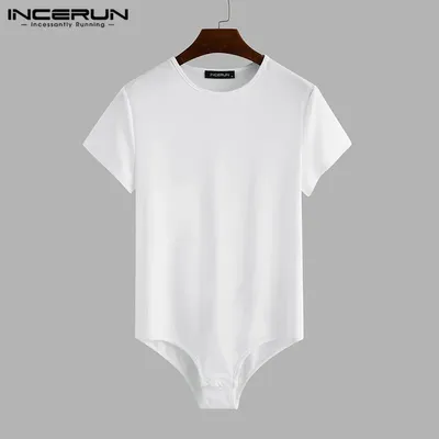 INCERUN 2024 Männer Body Einfarbig Pyjamas Sexy Kurzarm Oansatz Strampler Unterwäsche Sommer Fitness Gemütliche Männer Bodys S-5XL Image