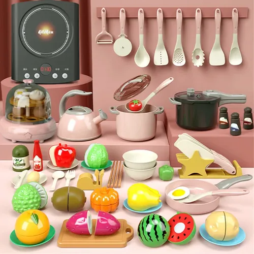 Kinder Simulation Küche Spielzeug Zubehör so tun als spielen Früchte schneiden Kochs pielzeug Set