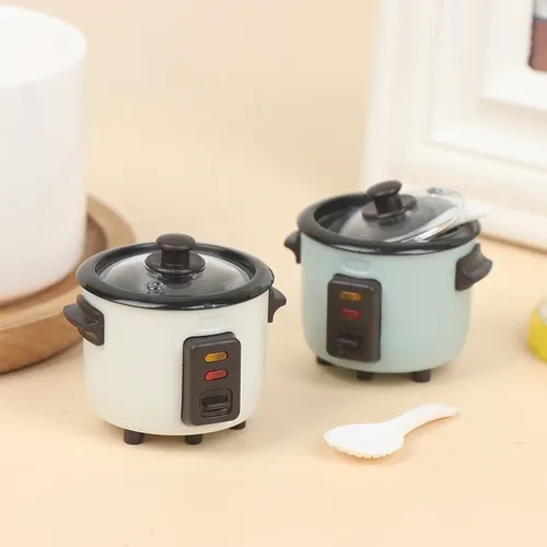 Antik Puppenhaus Mini Reiskocher mit/Reis löffel Küche Küchen geschirr Kochen