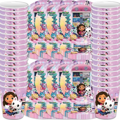 60 teile/los Gabby Puppenhaus Thema Kinder Mädchen begünstigt Tassen Teller alles Gute zum