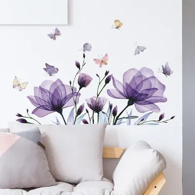 Romantische lila Blumen Schmetterling Schlafzimmer Wohnzimmer Home Verschönerung dekorative Wandaufkleber Großhandel Raumdekoration Image