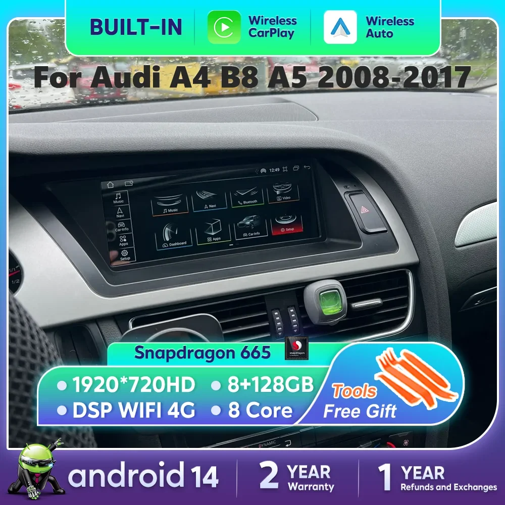 Für Audi A4 B8 A5 Android 14, Auto-Multimedia-Player, drahtloser Carplay-Bildschirm, Autoradio, Stereo, GPS, Navi, DSP, intelligente Haupteinheit Image