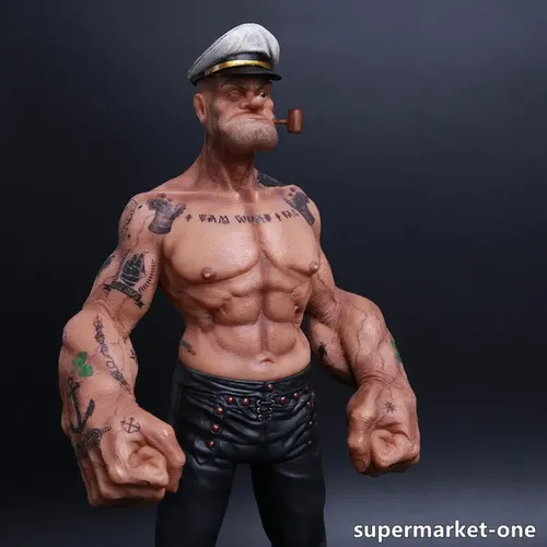 Auf Lager 35cm Kopfspiel Popeye der Matrosen mann PVC Statue Figur Modell Spielzeug Tattoo Körper