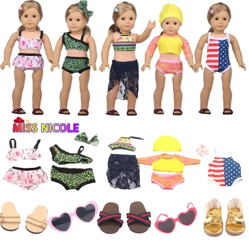 Puppen zubehör Sommer erfrischende Bikini Badekleidung Sonnenbrille Puppen schuhe für 18 Zoll