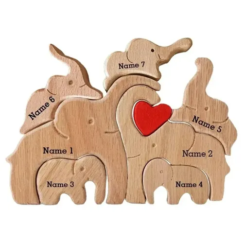 Familie Liebe Tier Holz Puzzle kostenlose Gravur benutzer definierte Elefant Familie Holz Puzzle