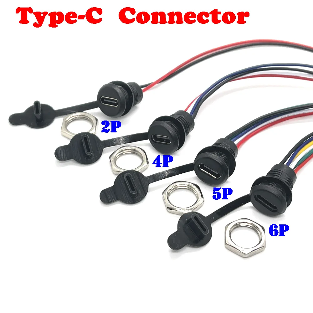 2P 4P 5pin 6Pin USB-C Hochstrom-Ladebuchse mit PH2.0-Mutter Snap Lock Plate Typ-C-Buchse wasserdichter Buchse Image