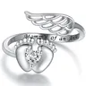 Personalisierte Sterling Silber Engel Flügel & Baby Füße Fehlgeburt Ring-Verlust von Schwangerschaft