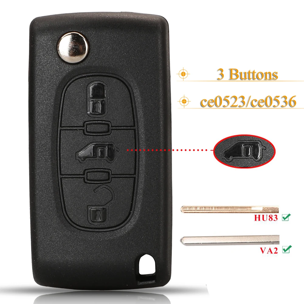 Jingyuqin 3 BTN Flip Remote Auto Schlüssel Shell Fall Für Peugeot Partner Expert Für Citroen Berlingo Dispatch Ce 0523 ce 0536 HU83/VA2 Image