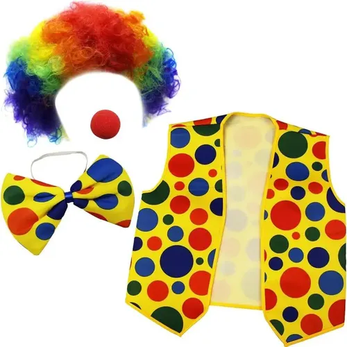 Pesenar Clown Kostüm-Clown Nase Clown Perücke Fliege und Weste-4 pc Clown Dress Up Accessoires