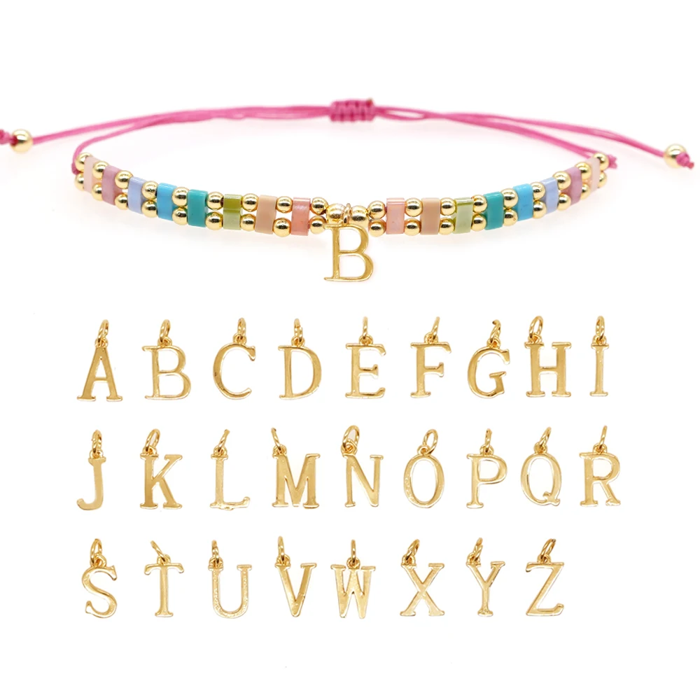 Go2boho Stapel Perlen Armbänder Tila mehrfarbig rosa String Faden Schmuck trend ige 26 Buchstaben elegante Geschenke für Jugendliche Frauen
