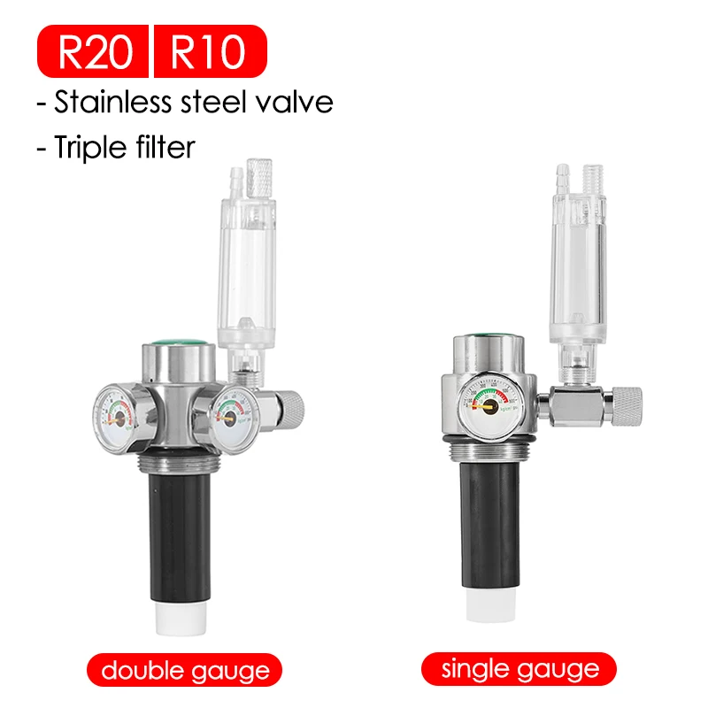 Dreifaches Filterelement, Einzel-/Doppelmanometer, druckregulierendes Edelstahlventil mit Blasenzähler, CO2-Generator-Zubehör Image
