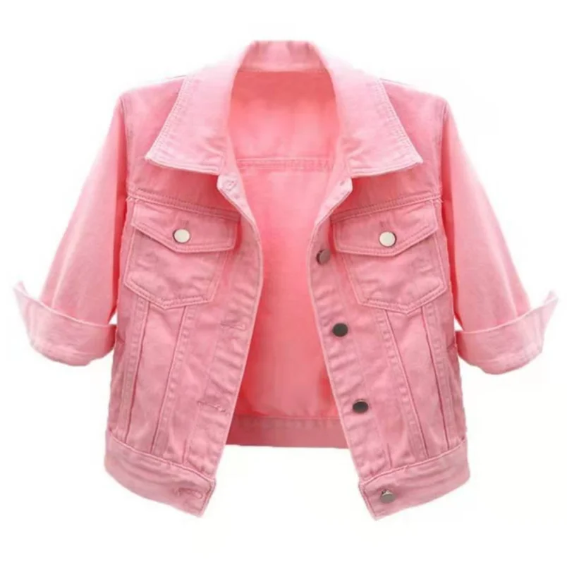 Damen Jeansjacke Frühling Herbst Kurzmantel Rosa Jean Jacken Casual Tops Lila Gelb Lila Blau Lose Tops Dame Oberbekleidung