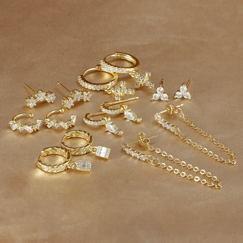 Vintage Edelstahl Kristall Zirkonia Tropfen Ohrring für Frauen Kette Anhänger Baumeln Ohrring Hochzeit Schmuck Ohrringe Brincos Image