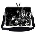 Meffort Inc Meffort Inc 15 15.6 inch Neoprene Laptop Sleeve Bag Carrying Case with Hidden Handle and Adjustable Shoulder Strap - Black White Flower Butterfly