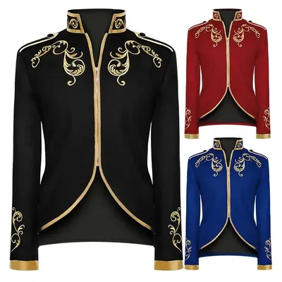 Mittelalterliche Herrenjacke, Stickerei-Mantel, viktorianische Jacken für Männer, Vintage-Kleidung, Prinz, König, Cosplay, Halloween-Kostüm Image