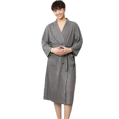 Neue Männer Robe Spa Home Kleid Chinesischen Waffel Nachtwäsche Feste Nachtwäsche Männlichen Nachthemd Kimono Bademantel Kleid Plus Größe M XL XXXL Image