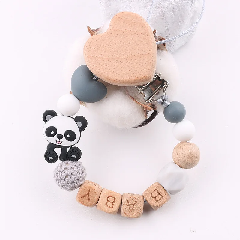 Handgemachte Baby Buche Beißring Schnuller Clips Geometrische Häkeln Perlen Silikon Beißring Kette Baby Schnuller Kette Nippel Clip Image