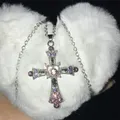 Neue Vintage Zirkon Kreuz Anhänger Halskette für Frauen Männer Punk Gothic Party Schmuck Strass