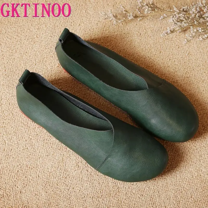 GKTINOO 2025 Vintage Handgemachte Schuhe Leder Wohnungen Frauen Schuhe Flacher Mund Lässige Mode Frauen Schuhe Plus Größe