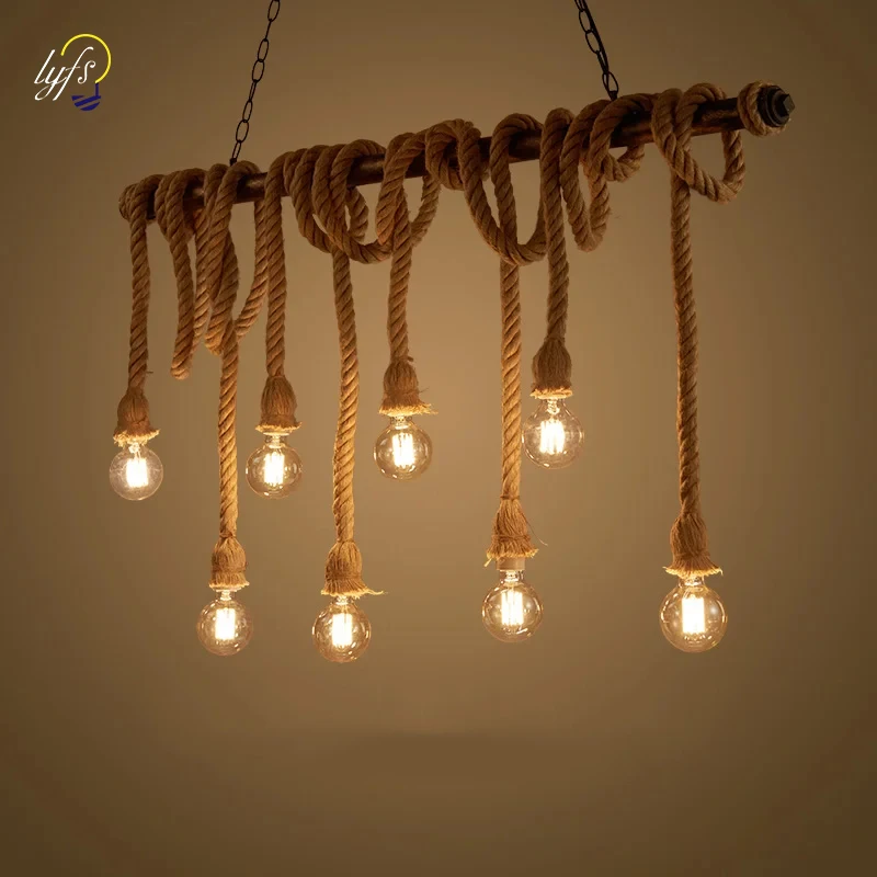 LED Pendel leuchten Retro Hanf Seil Hängelampen Industrie Vintage Loft Wohnzimmer Esstische Home Decoration Pendel leuchte