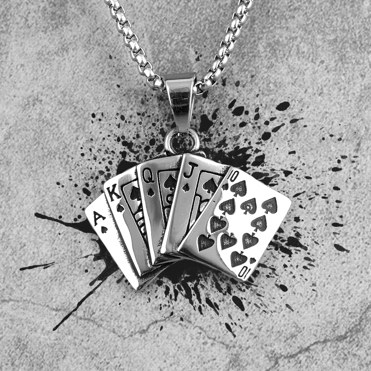 Flush Poker Glücksspiel Lange Männer Halsketten Anhänger Kette Punk für Freund Männlich Edelstahl Schmuck Kreativität Geschenk Großhandel Image