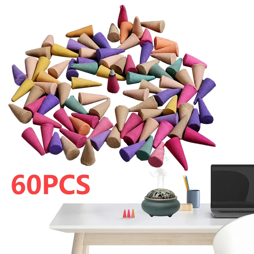 60 Stück gemischte natürliche Weihrauch Rose Jasmin Lavendel Osmanthus Sakura Rauch kegel Reflux Turm Weihrauch Rückfluss Weihrauch Salbei Image