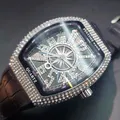 Luxus Diamant Uhren Für Männer Mode-Design Tonneau Gummi Strap Quarzuhr Hip Hop Sport Iced Out