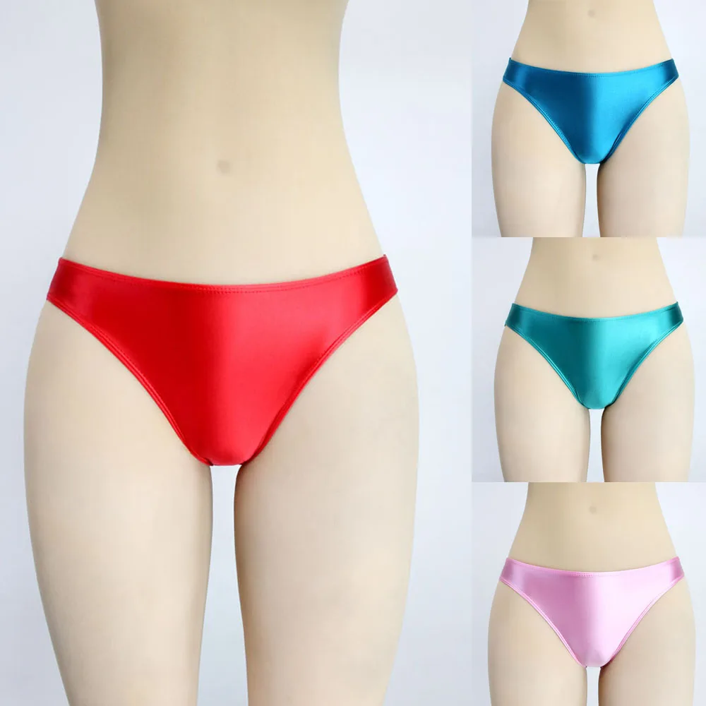 Damen-Badehose mit niedriger Taille, kurze Hose, glänzend, solide Bikini-Gesäß, glatte Unterhose, Bademode, Unterwäsche, Leggings in Übergröße Image