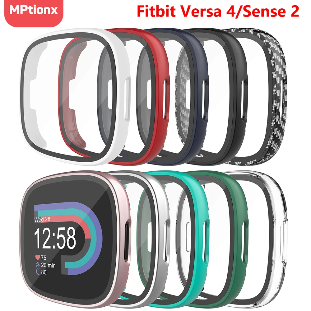 Displays chutz folie für Fitbit Versa 4/Sense 2 Hard PC Bumpe Schutz HD gehärtetes Glas gehäuse Allround Full Cover Stoßstangen schale Image