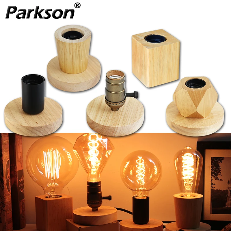 Retro Vintage Tischlampe aus Holz, E27, Nachtlicht, 85–265 V, EU-Stecker, für Schlafzimmer, Nachttisch, Schreibtischlampe, Bodendekoration, mehrere Formen