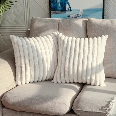 Kunst kaninchen Fell quadratischen Kissen bezug große dicke gestreifte super weiche einfarbige Kissen bezug 45x45cm Sofa Dekor Kissen bezug Image