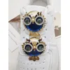 1PC Luxus Strass Gold Blau Eule Schuh Charms Für Schnürsenkel Punk Schmuck Schnalle Zubehör Schuh