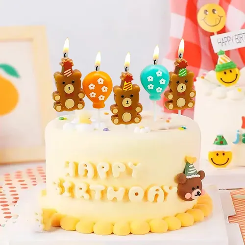 Cartoon Teddybär alles Gute zum Geburtstag Kuchen Kerze Ballon Hut tragen Kinder kreative Party
