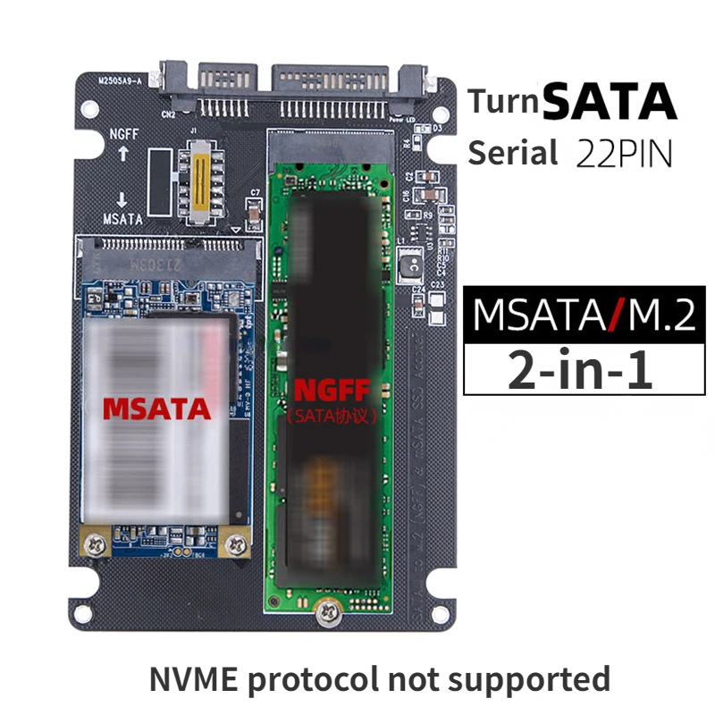 MSATA Solid State SSD-Festplatte NGFF zu SATA3 Externes Festplattengehäuse M.2 Sata-Protokoll zu Adapter Dual Purpose Image