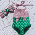Kinder Baby Mädchen Meerjungfrau Bademode einteiliges Bogen Bikini Badeanzug Stirnband Badeanzug