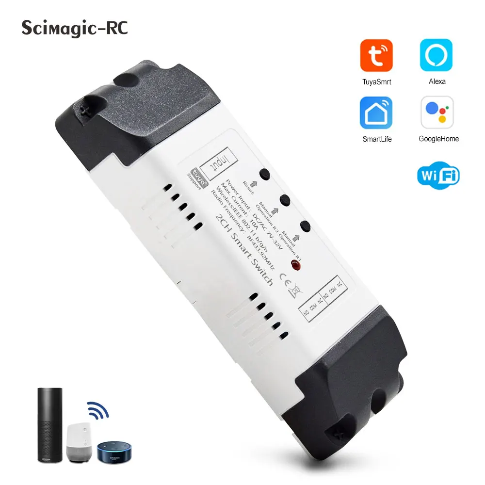Tuya Smartlife Wifi Smart Home Modul Relais Schalter 2CH AC DC 85-250 V 7-32 V Fernbedienung 433 Empfänger für Alexa Google Hause Image